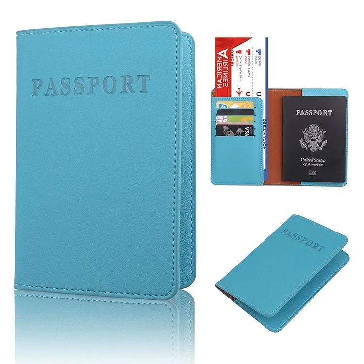 Frosted Pu Multi Card Passport Holder Travel Abroad Sky Blue
