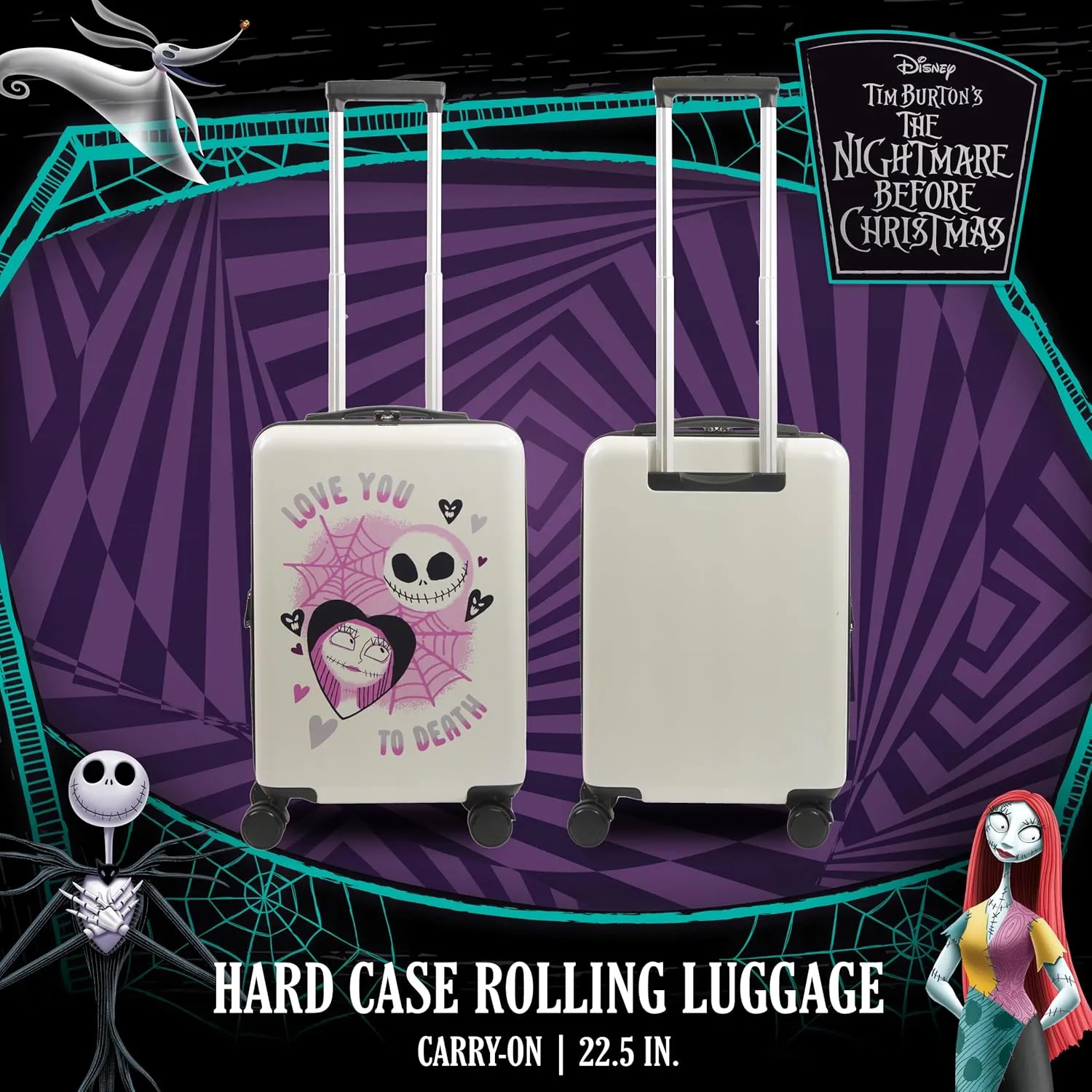 FUL Disney The Nightmare Before Christmas, 22.5 Inch Carry-On Luggage, Hard Suitcase with Spinner Wheels, White, 22.5 x 14 x 9.5 inches