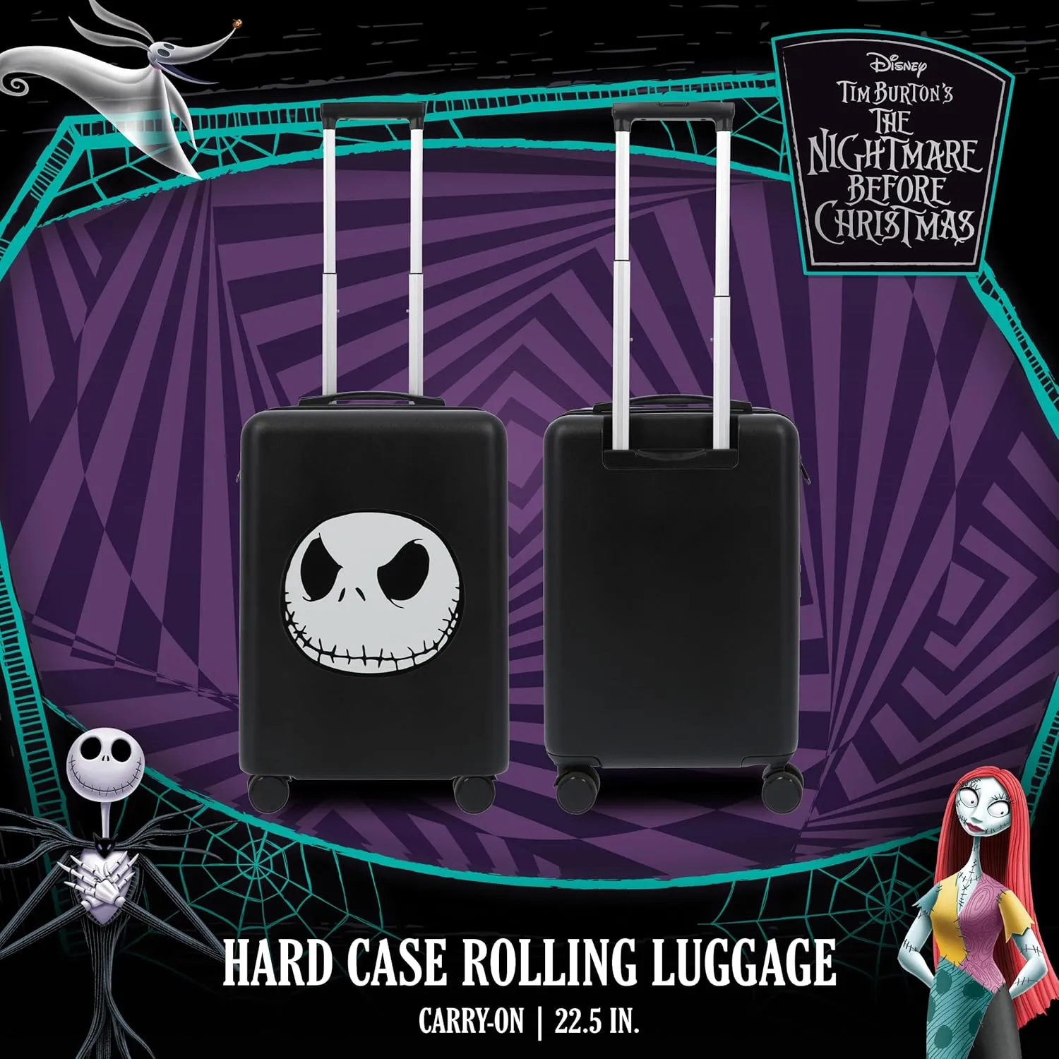 FUL Disney The Nightmare Before Christmas 22.5 Inch Carry On Luggage with Spinner Wheels, Black