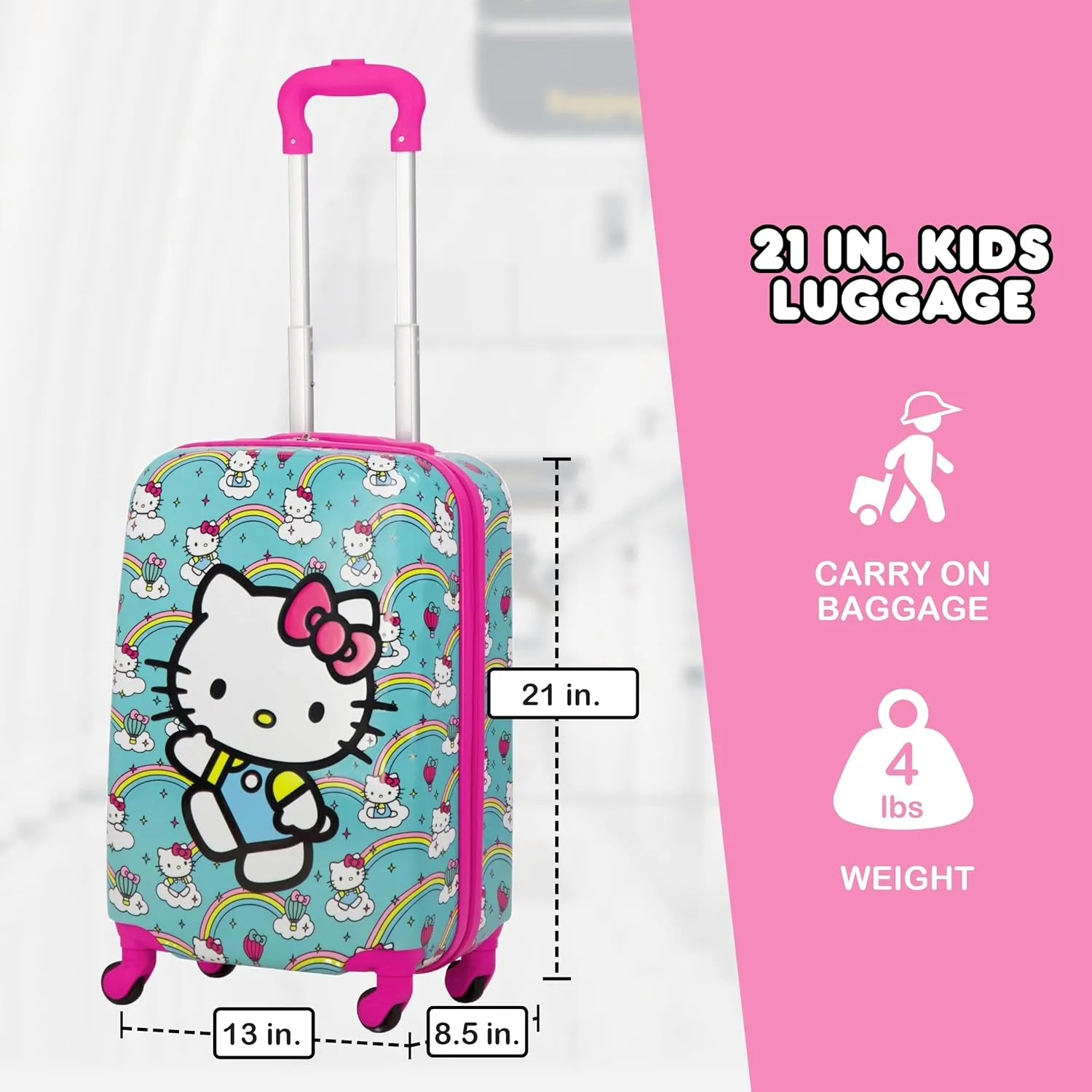 FUL Unisex Kid's Hello Kitty 21 Inch Carry On Luggage, Hardshell Rolling Suitcase with Spinner Wheels, Multi