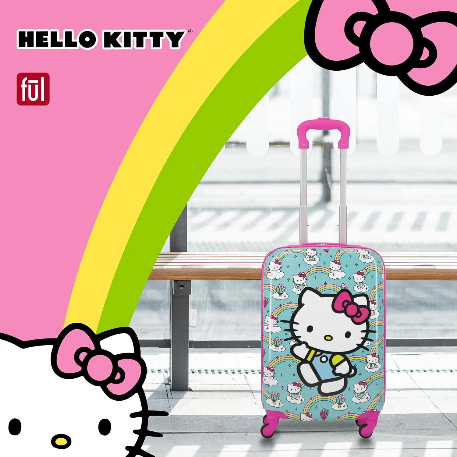 FUL Unisex Kid's Hello Kitty 21 Inch Carry On Luggage, Hardshell Rolling Suitcase with Spinner Wheels, Multi
