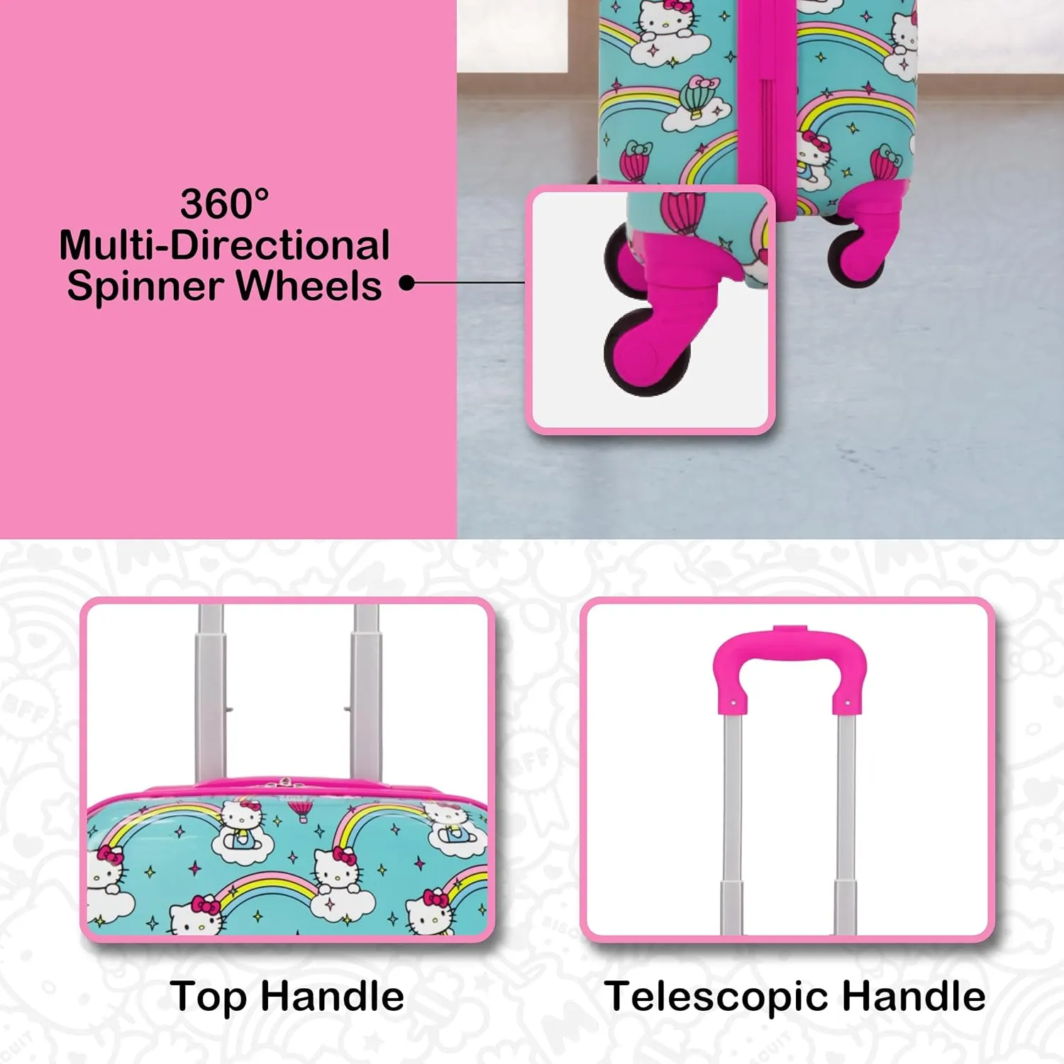 FUL Unisex Kid's Hello Kitty 21 Inch Carry On Luggage, Hardshell Rolling Suitcase with Spinner Wheels, Multi