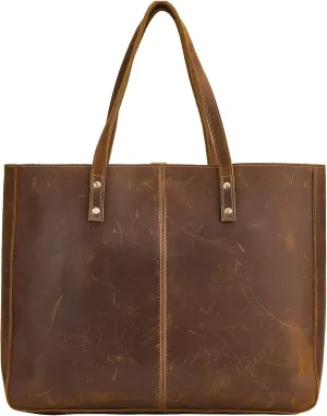 Full Leather Shoulder Tote Bag for Women Large Handbag Work Purse for Men and Women Business Shoulder Bag Vintage Brown Laptop Bag