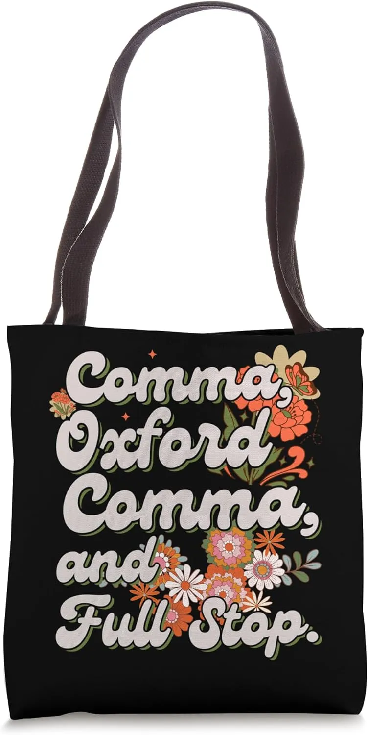 funny Grammar Nerd, groovy Oxford comma grammar student Tote Bag
