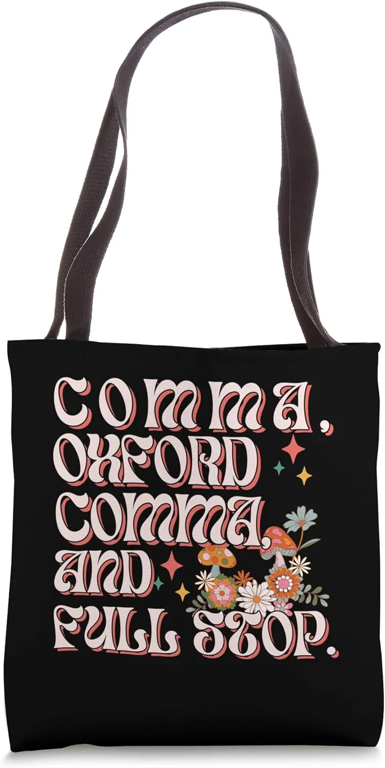 funny Grammar Nerd, groovy Oxford comma grammar student Tote Bag