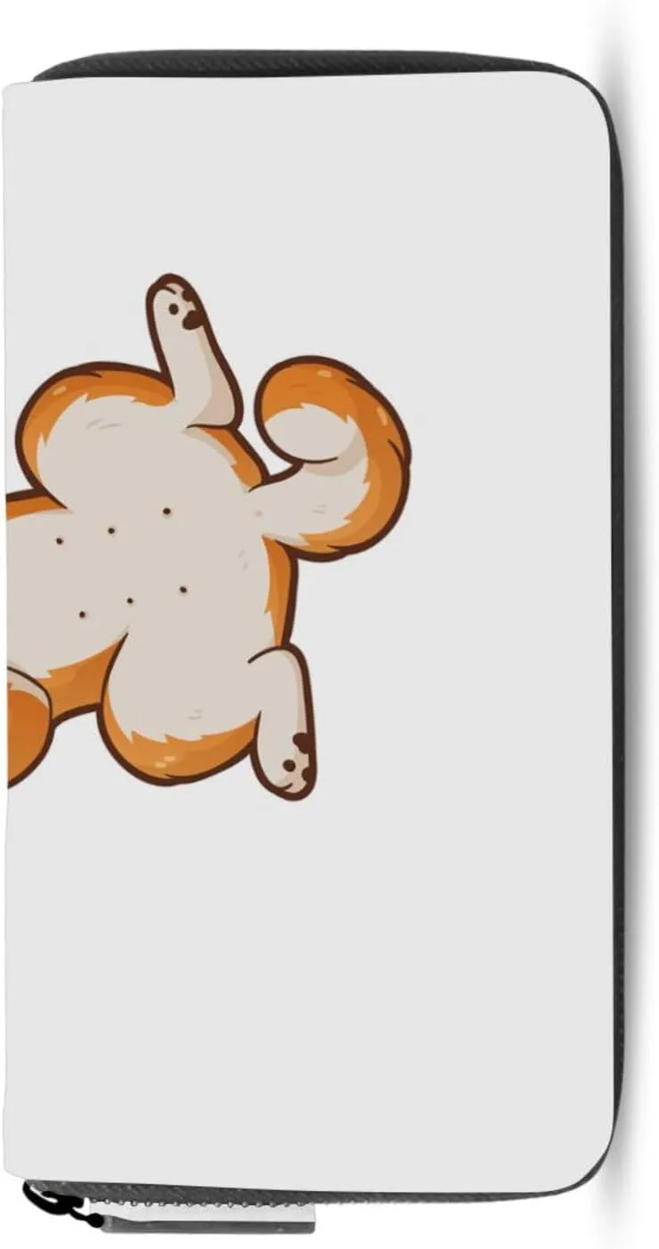 Funny Orange Shiba Inu Dogs in Different Poses on White Leather Long Wallet Organizer with Zipper Purse Clutch Bag for Women Men Key Card Coin Passport Checkbook 8 x 4 inch