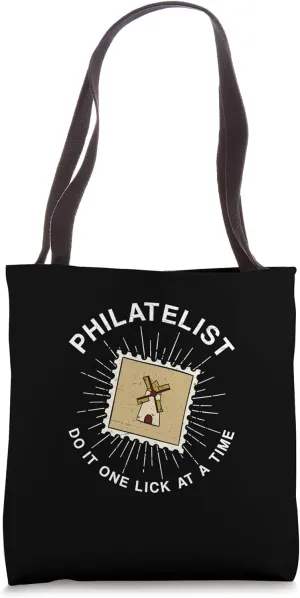 Funny Philatelist One Lick At A Time Postage Stamp Collector Tote Bag