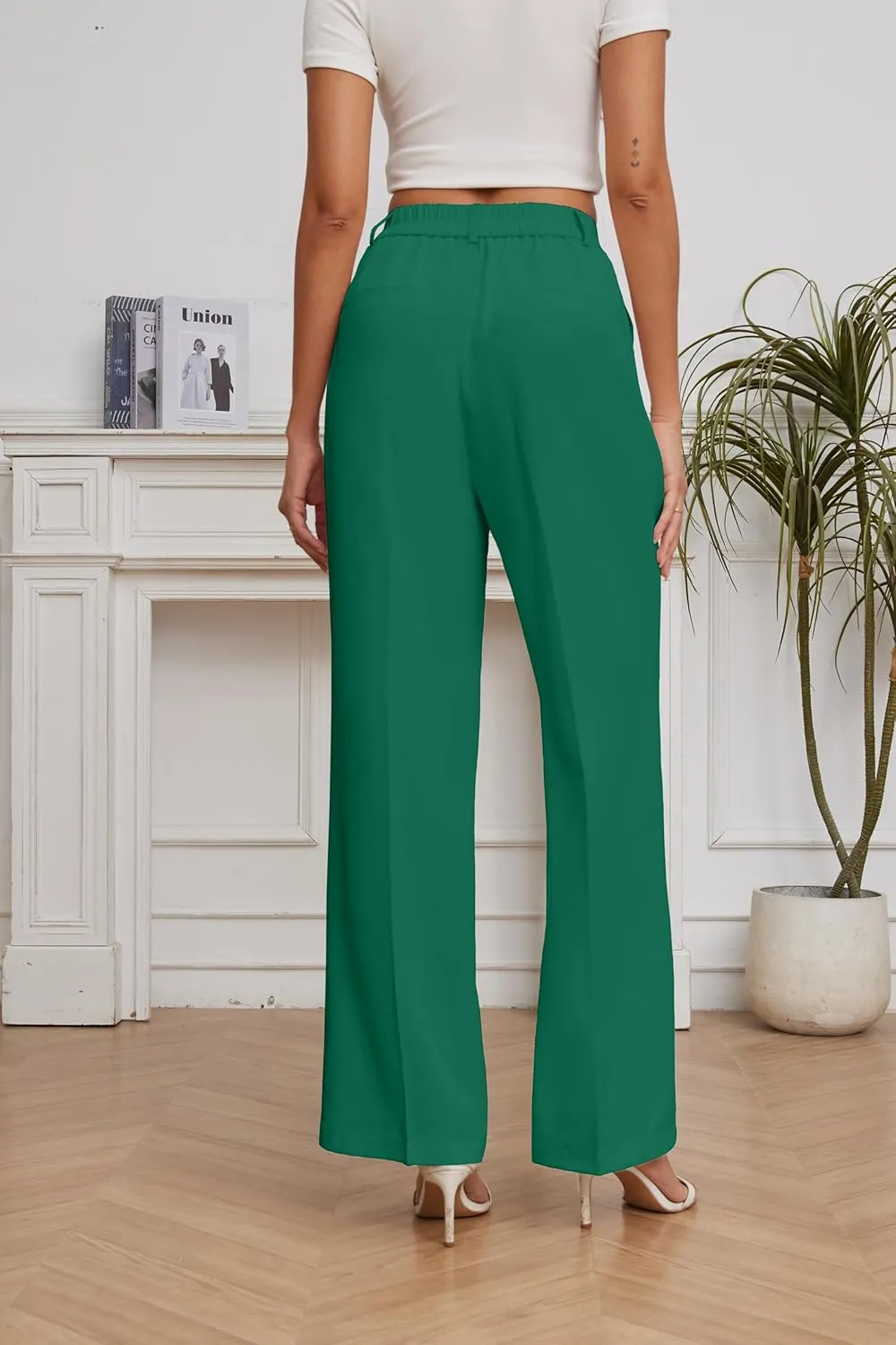FUNYYZO Wide Leg Pants Women's High Elastic Waisted in The Back Business Work Trousers Long Straight Suit Pants