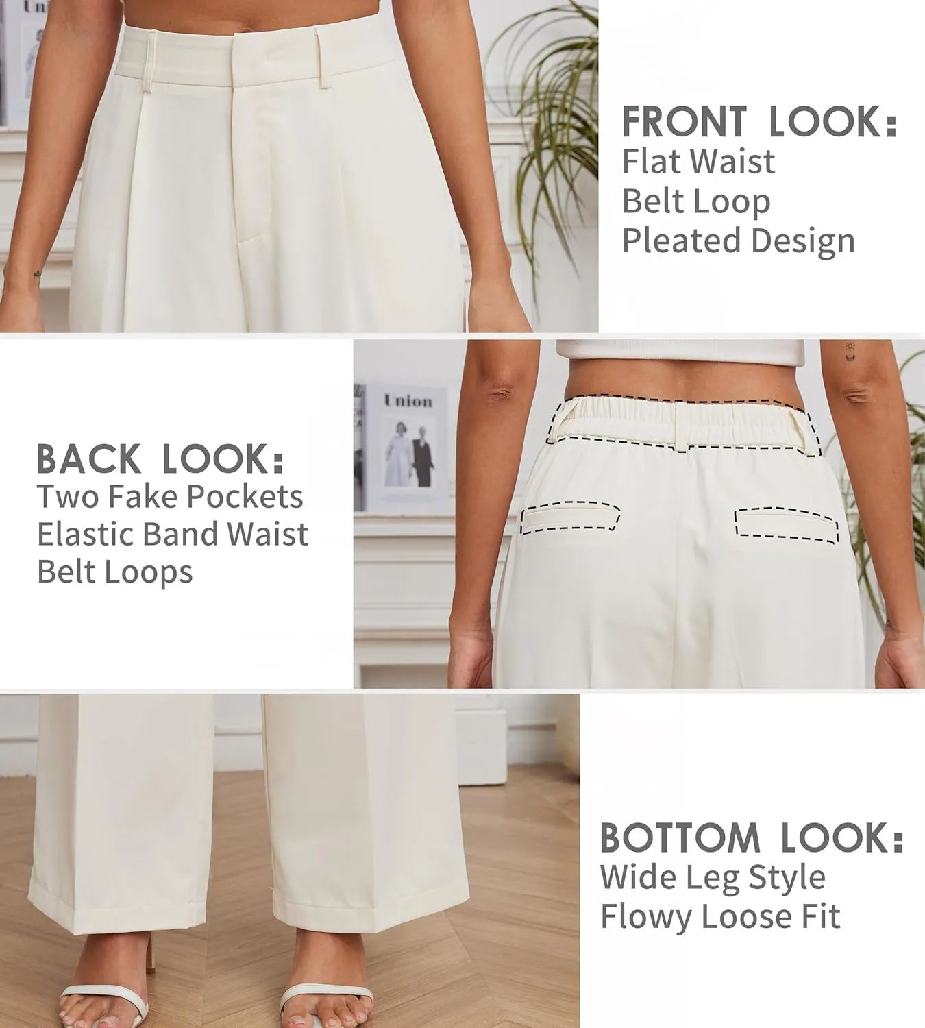 FUNYYZO Wide Leg Pants Women's High Elastic Waisted in The Back Business Work Trousers Long Straight Suit Pants