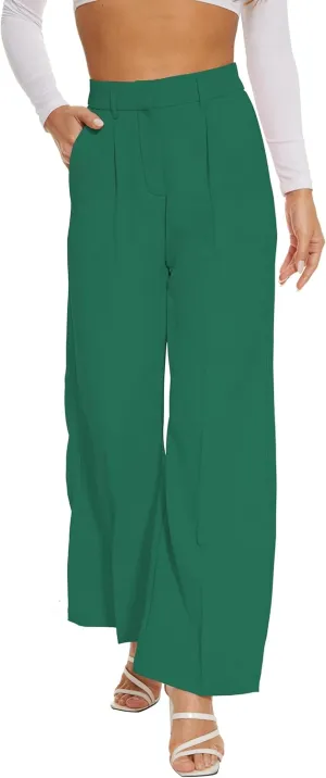 FUNYYZO Wide Leg Pants Women's High Elastic Waisted in The Back Business Work Trousers Long Straight Suit Pants