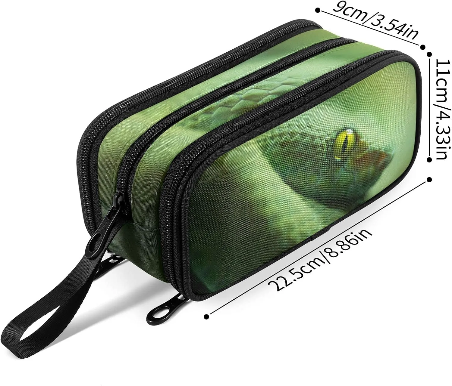 Fustylead Green Snake Large Pencil Case, Minimalist Portable Stationery Bag Cosmetics Bag with Handle for Middle High College School Office Travel