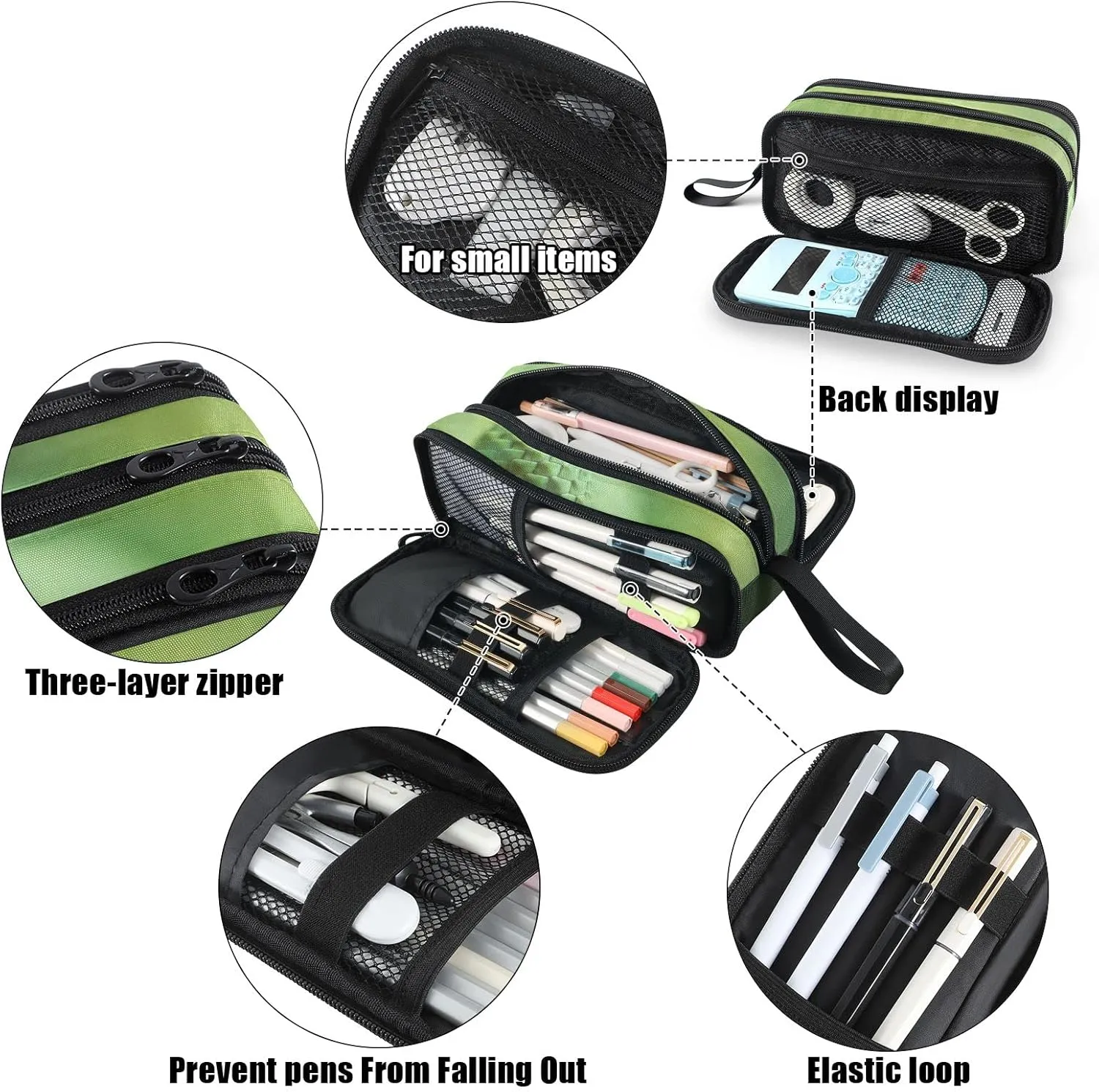 Fustylead Green Snake Large Pencil Case, Minimalist Portable Stationery Bag Cosmetics Bag with Handle for Middle High College School Office Travel