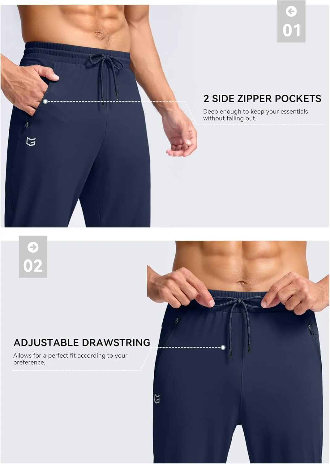 G Gradual Men's 30"/32"/34"/36" Inseam Tall Sweatpants with Zipper Pockets Stretch Long Joggers Athletic Workout Pants Men