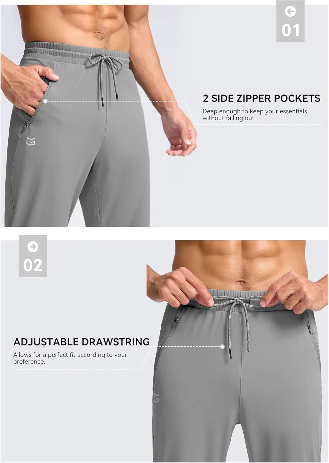 G Gradual Men's 30"/32"/34"/36" Inseam Tall Sweatpants with Zipper Pockets Stretch Long Joggers Athletic Workout Pants Men
