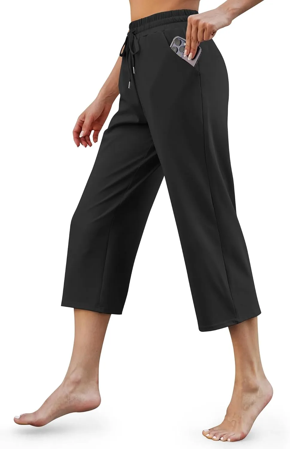 G4Free Wide Leg Pants for Women Yoga Capris with Pockets Drawstring Casual Cropped Pants for Summer