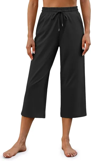 G4Free Wide Leg Pants for Women Yoga Capris with Pockets Drawstring Casual Cropped Pants for Summer