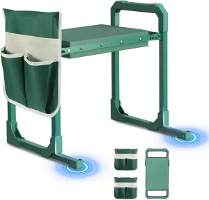 Garden Kneeler and Seat with Anti-Tipping Design, 2-in-1 Heavy Duty Foldable Gardening Stool, Thick Soft Kneeling Pad, 2 Tool Pouches, 400 lbs - Perfect Gardening Gift for Women, Men, Seniors (Green)
