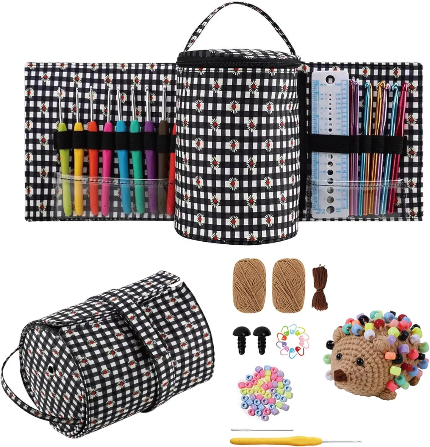 Geerlaqaly small yarn bag, portable detachable split style grid storage bucket bag,carried by hand,with DIY materials,black
