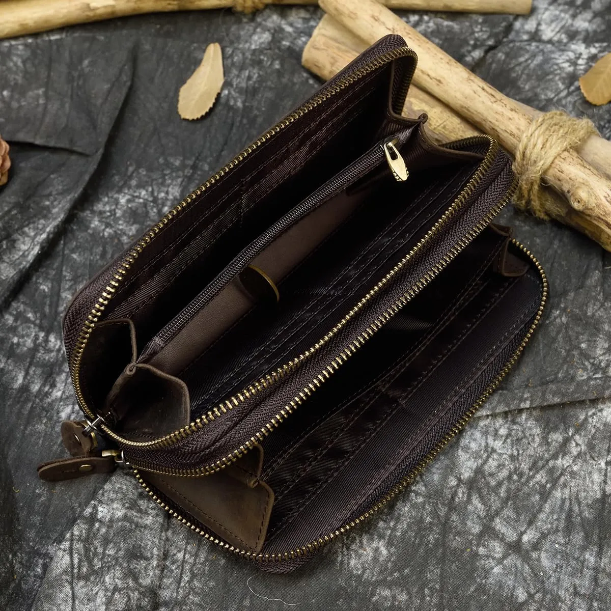 Genuine Leather Long Wallet for Men, Large Capacity Purse Clutch Bag Handbag Checkbook Cash Credit Cards Phone Holder