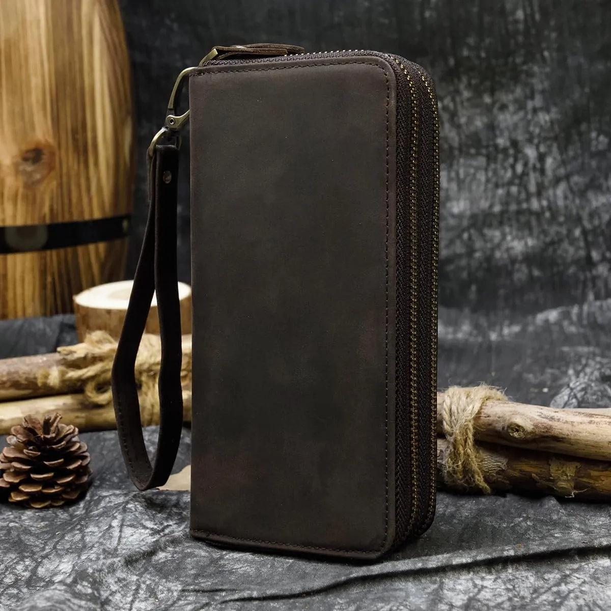 Genuine Leather Long Wallet for Men, Large Capacity Purse Clutch Bag Handbag Checkbook Cash Credit Cards Phone Holder