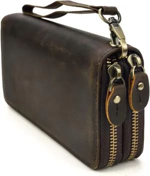 Genuine Leather Long Wallet for Men, Large Capacity Purse Clutch Bag Handbag Checkbook Cash Credit Cards Phone Holder