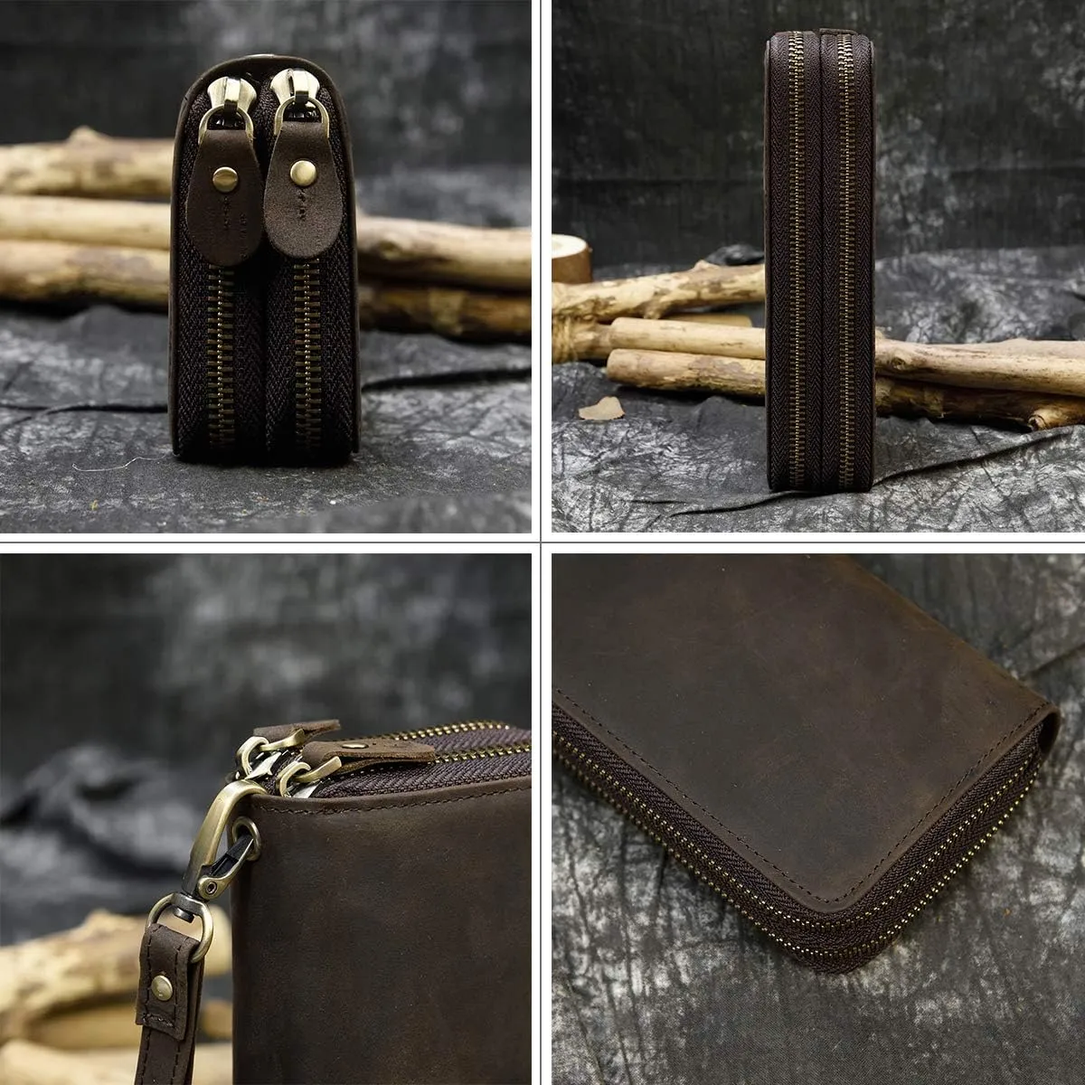 Genuine Leather Long Wallet for Men, Large Capacity Purse Clutch Bag Handbag Checkbook Cash Credit Cards Phone Holder