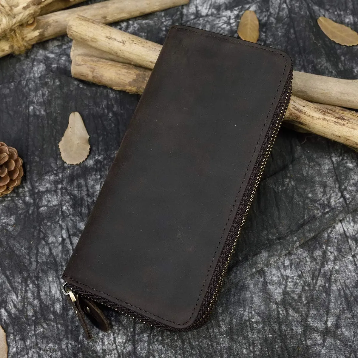 Genuine Leather Long Wallet for Men, Large Capacity Purse Clutch Bag Handbag Checkbook Cash Credit Cards Phone Holder