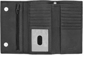 Genuine Leather Long Wallet for Men, Trifold & Checkbook, RFID Blocking, Multiple Card Slots, Zipper Coin Pocket - Design in USA (J212C-HO, Black)
