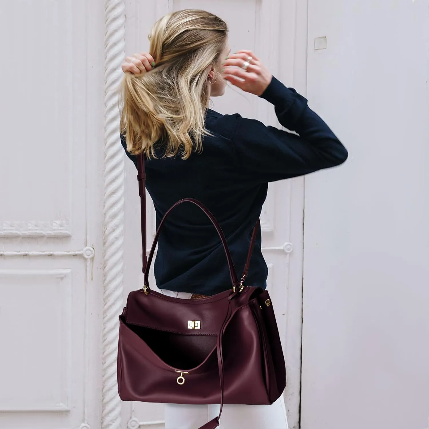 Genuine Leather Tote Bag for Women: Soft Leather Shoulder Handbags for Ladies - Large Satchel Purse for Travel Work