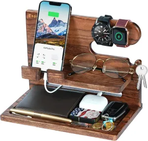 Gifts for Men, Dad Gifts from Daughter Son, Ash Wood Phone Docking Station Nightstand Organizer, Gifts for Husband Anniversary Birthday Gifts from Wife Boyfriend Gadgets Gift Ideas for Him