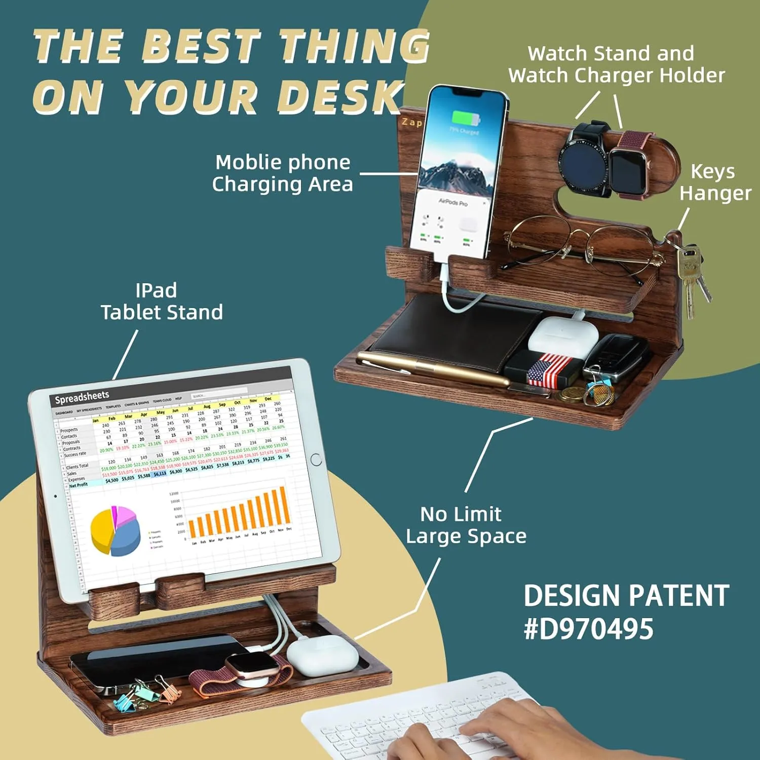 Gifts for Men, Dad Gifts from Daughter Son, Ash Wood Phone Docking Station Nightstand Organizer, Gifts for Husband Anniversary Birthday Gifts from Wife Boyfriend Gadgets Gift Ideas for Him