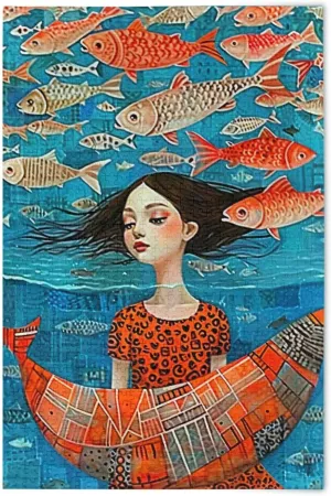 Girl Fish Jigsaw Puzzles for Adults 1000 Pieces,Colorful Puzzle with Mesh Storage Bag,Learning Educational Puzzles for Gift 2013915