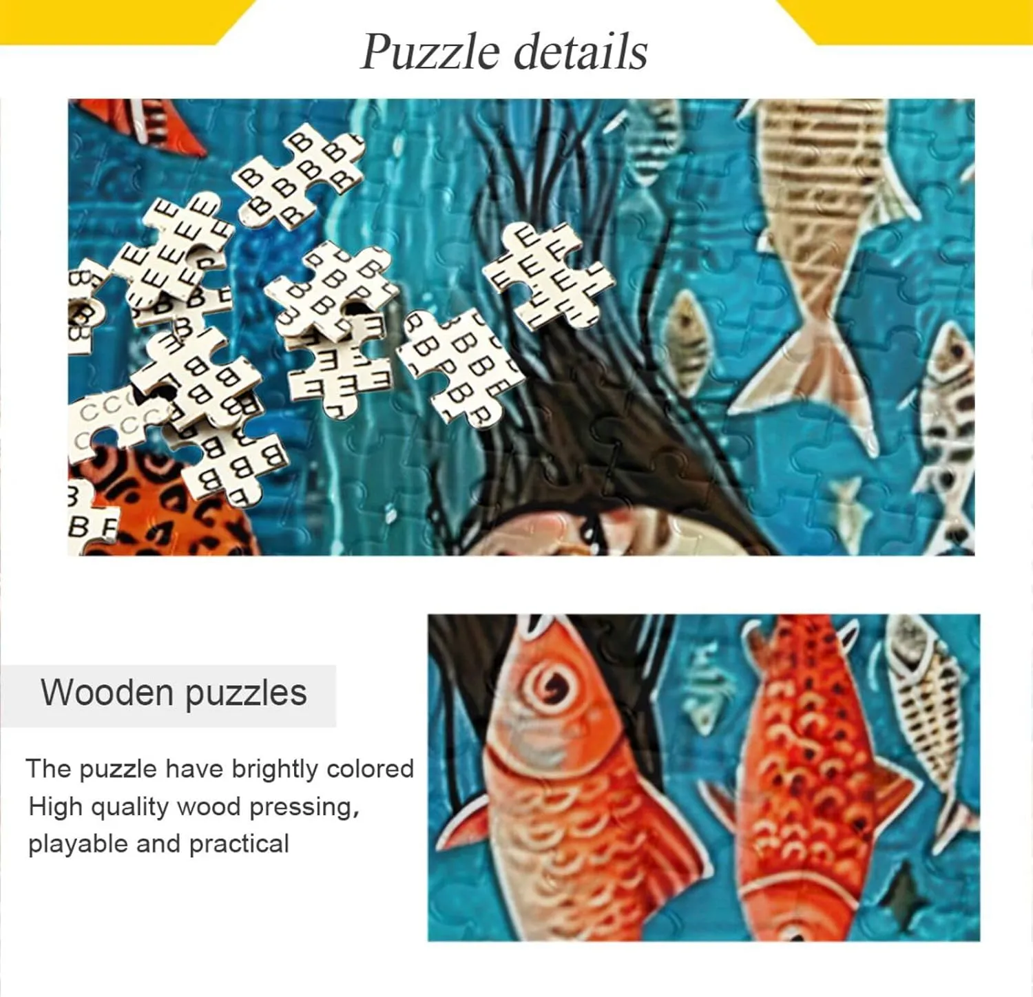 Girl Fish Jigsaw Puzzles for Adults 1000 Pieces,Colorful Puzzle with Mesh Storage Bag,Learning Educational Puzzles for Gift 2013915