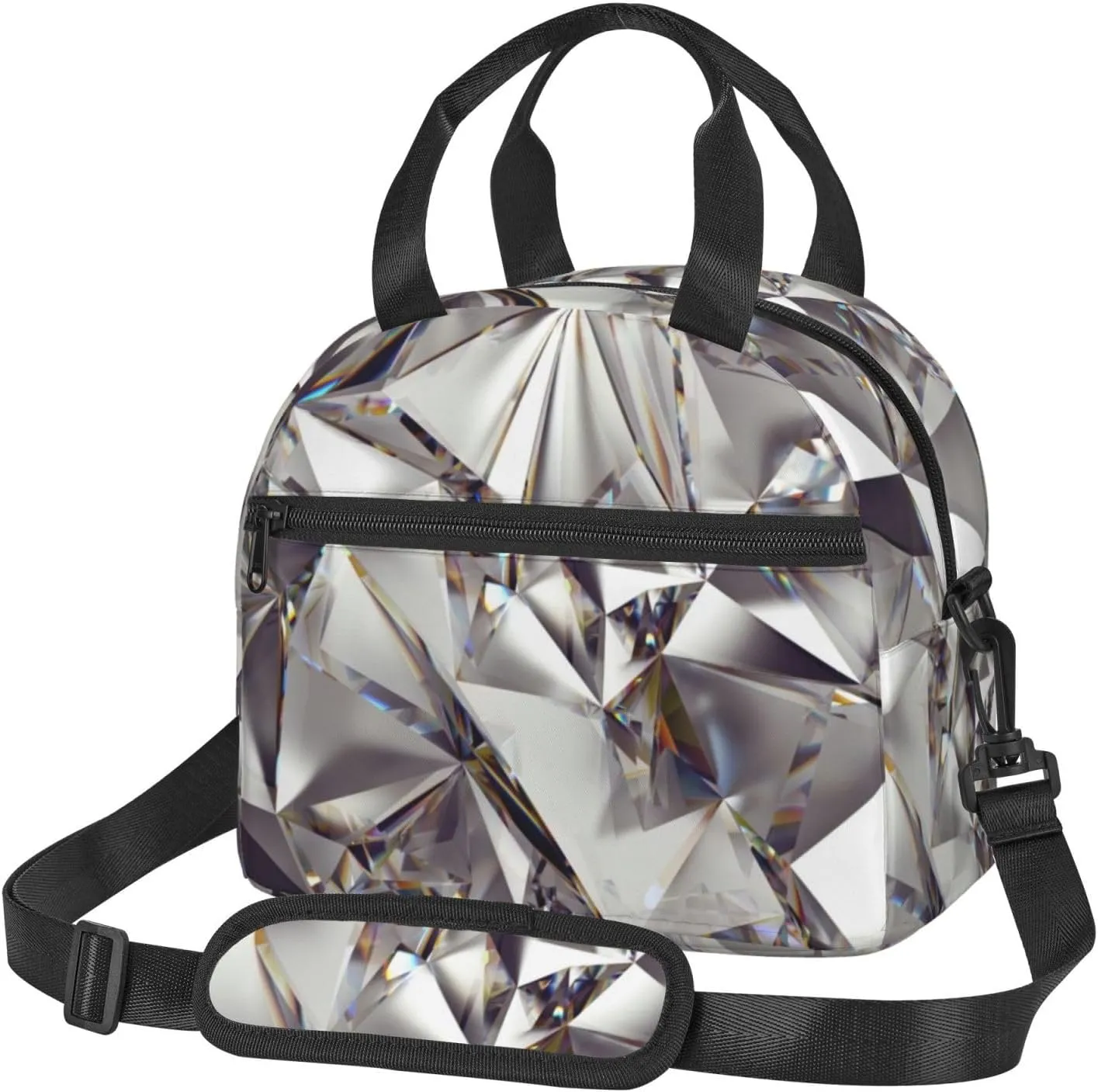 Glitter Abstract Diamond Crystal Pattern Print Versatile Lunch Bag For Women, Men Insulated Lunch Box - Cooler Bag Work Travel