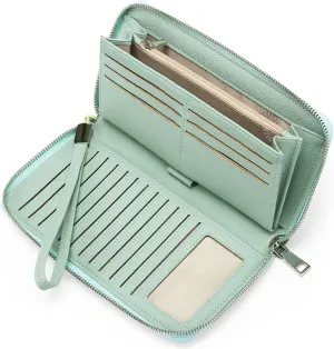 GOIACII Womens Wallet RFID Blocking Leather Zip Around Wallet Large Capacity Long Purse Credit Card Clutch Wristlet