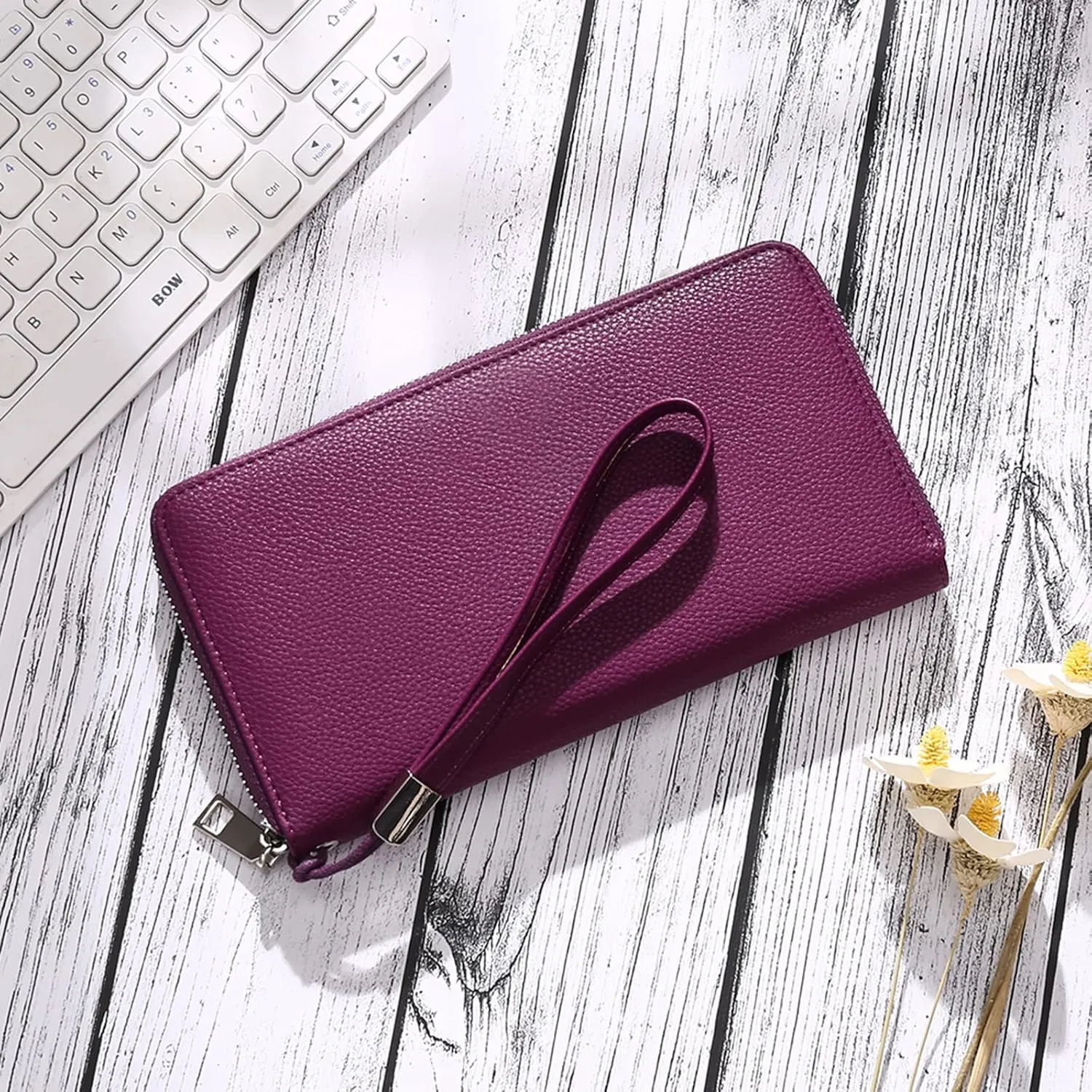 GOIACII Womens Wallet RFID Blocking Leather Zip Around Wallet Large Capacity Long Purse Credit Card Clutch Wristlet