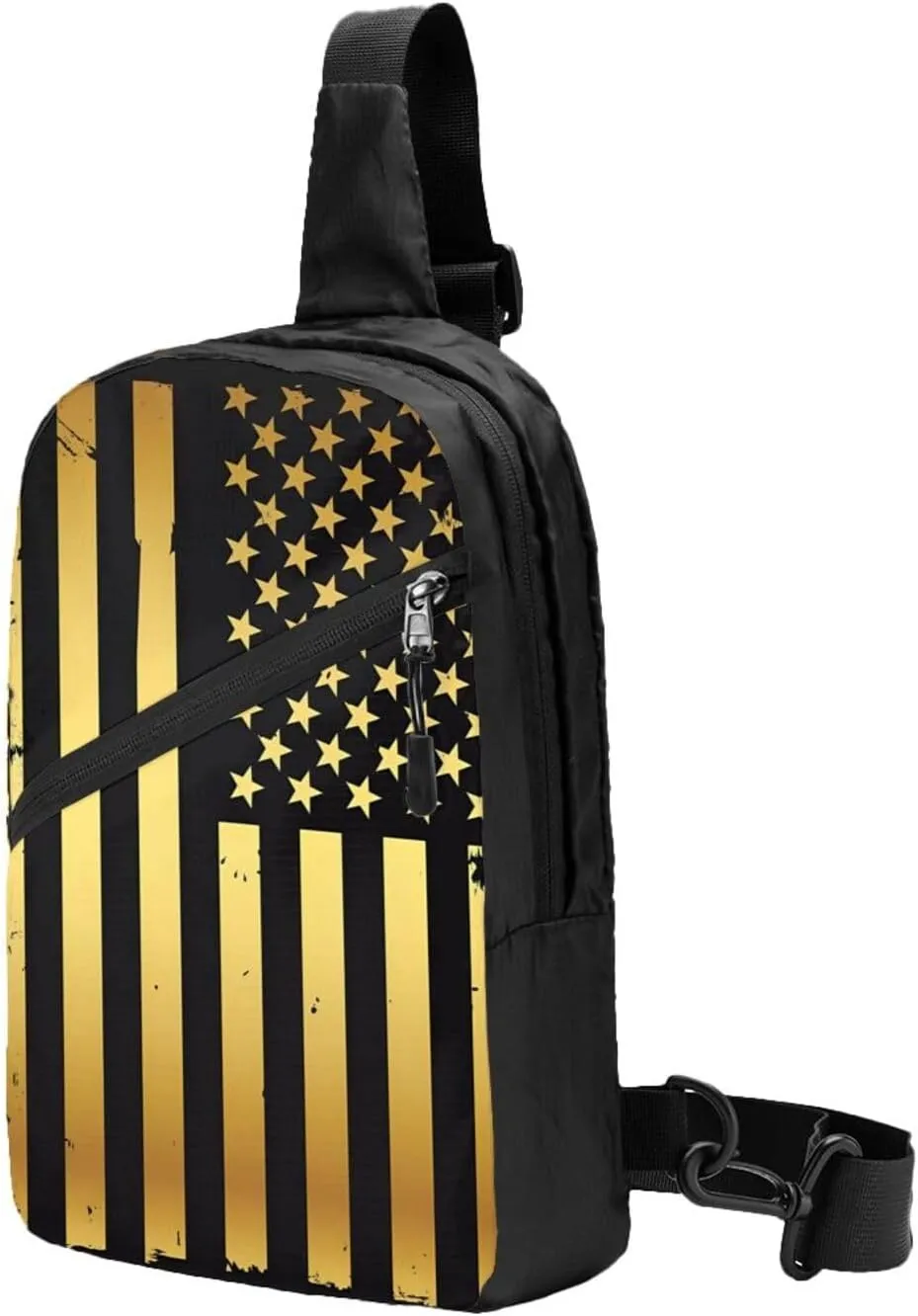 Golden American Flag Portable Sling Bags Packable Crossbody Bag Foldable Sport Daypack Reusable Shoulder Backpack Diagonally Chest Bag for Workout Travel