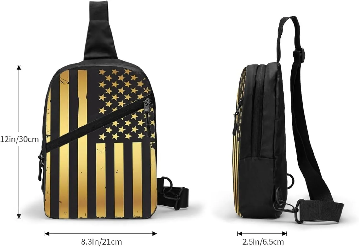 Golden American Flag Portable Sling Bags Packable Crossbody Bag Foldable Sport Daypack Reusable Shoulder Backpack Diagonally Chest Bag for Workout Travel