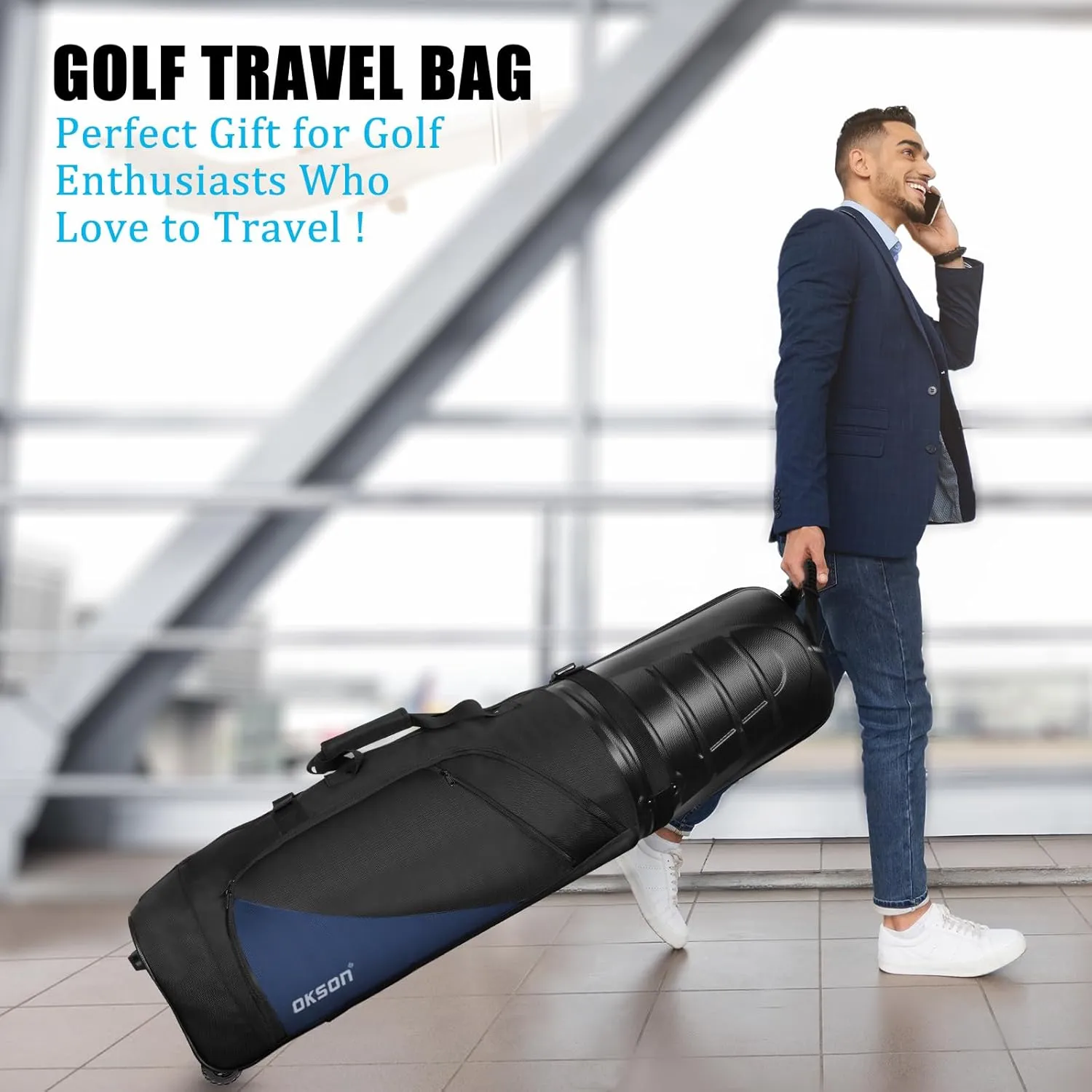 Golf Travel Bag, 1680D Oxford Golf Travel Bags for Airlines with ABS Hard Case Top, Protect Golf Club, Golf Bag Cover with Wheels, Heavy Duty Wear-Resistant Waterproof, Foldable, Universal Size