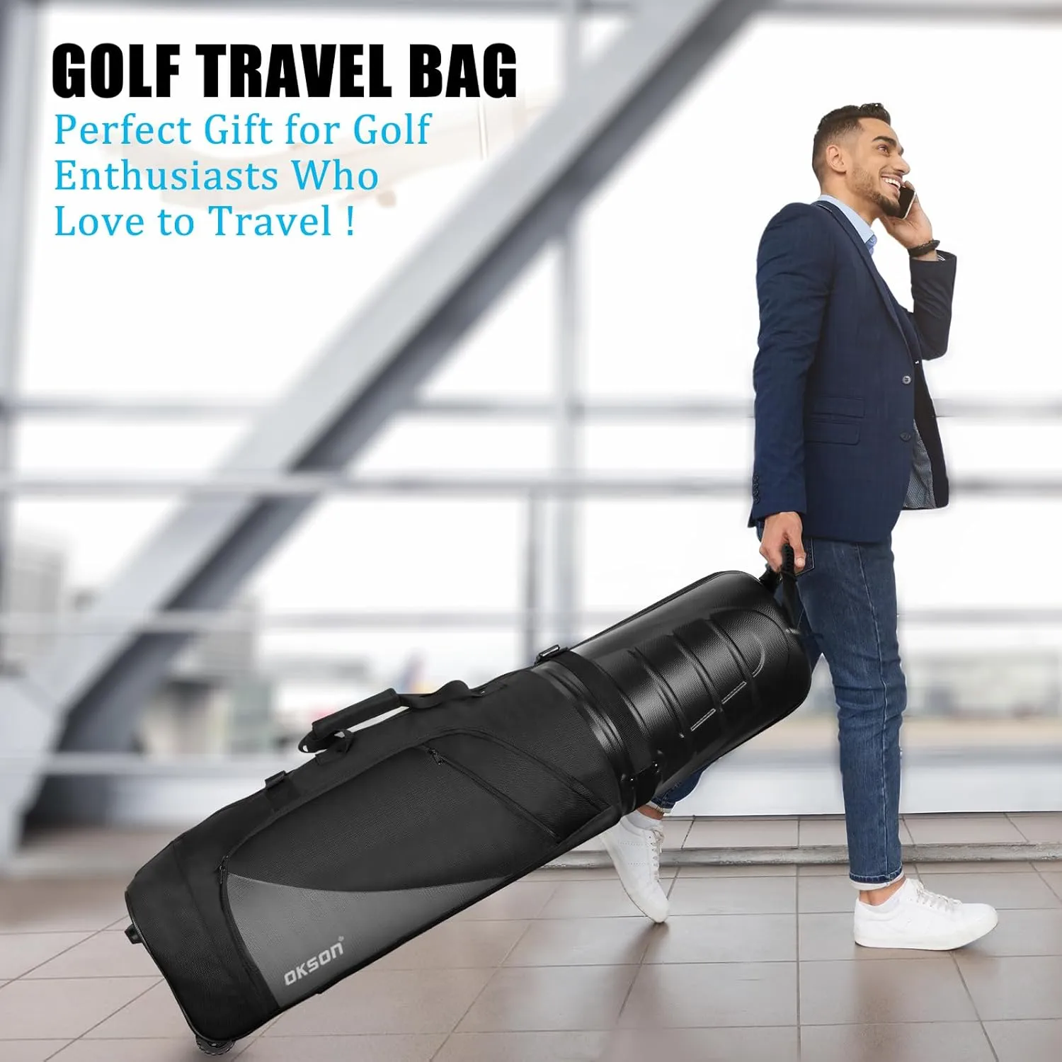Golf Travel Bag, 1680D Oxford Golf Travel Bags for Airlines with ABS Hard Case Top, Protect Golf Club, Golf Bag Cover with Wheels, Heavy Duty Wear-Resistant Waterproof, Foldable, Universal Size