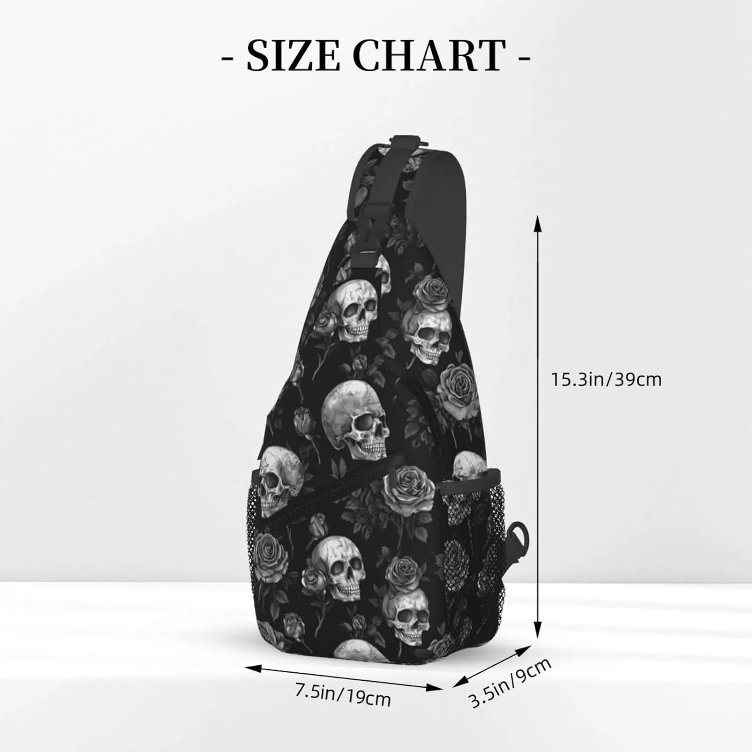 Gothic Skull & Rose Sling Backpack Hiking Backpack Crossbody Bag Sports Lightweight And Durable Chest Bag Shoulder Bag For Women Men
