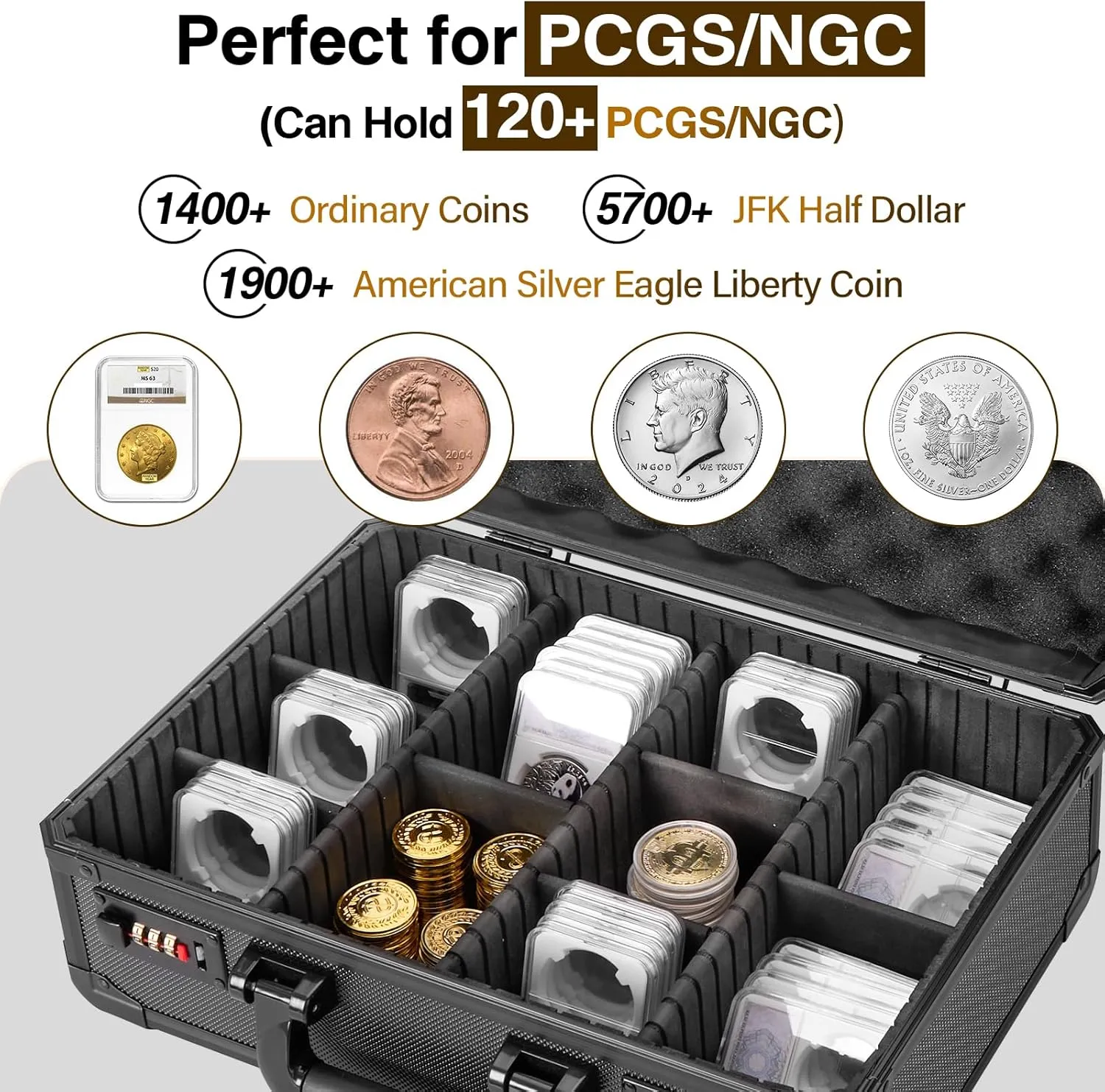 Graded Coin Storage Box - Fits NGC and PCGS Coin Slabs | Holds Over 60 Top Loaders, Coin Display Case, Coin Box, Coin Collection Storage -Black, Medium