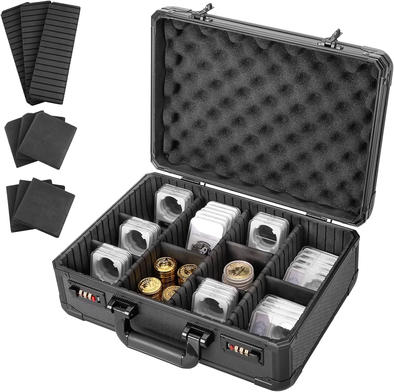 Graded Coin Storage Box - Fits NGC and PCGS Coin Slabs | Holds Over 60 Top Loaders, Coin Display Case, Coin Box, Coin Collection Storage -Black, Medium