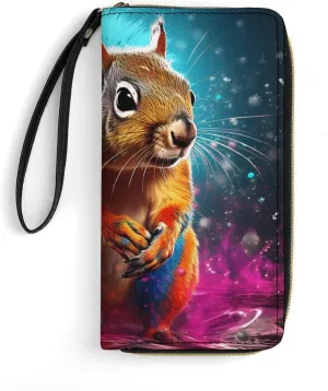 Graffiti Cute Chipmunk Wallet for Men Women Clutch Leather Wristlet Purse Card Holder with Grip Hand Strap