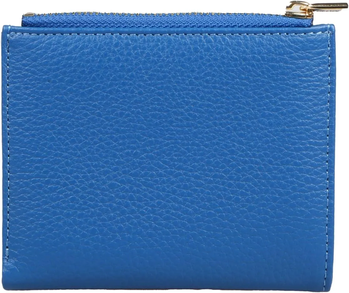 grande 2805 Genuine Leather Small Bifold Wallet For Women Minimalist Wallet Ladies Zippered Mini Purse Small Card Holder (Blue)