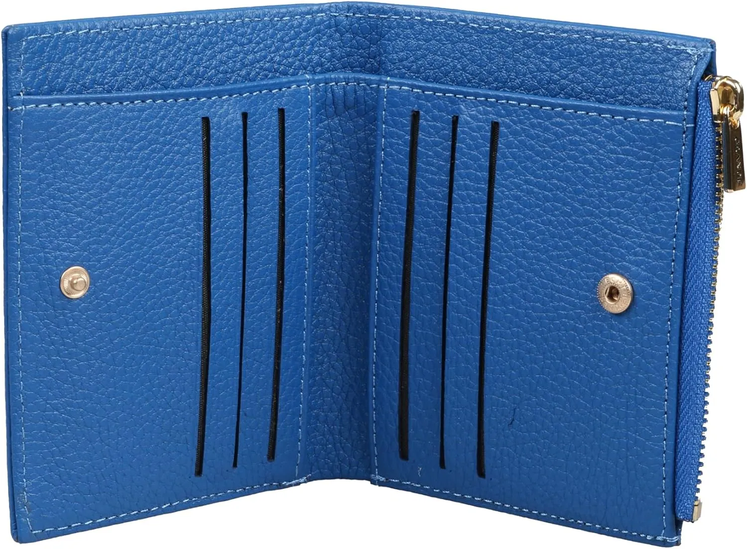 grande 2805 Genuine Leather Small Bifold Wallet For Women Minimalist Wallet Ladies Zippered Mini Purse Small Card Holder (Blue)
