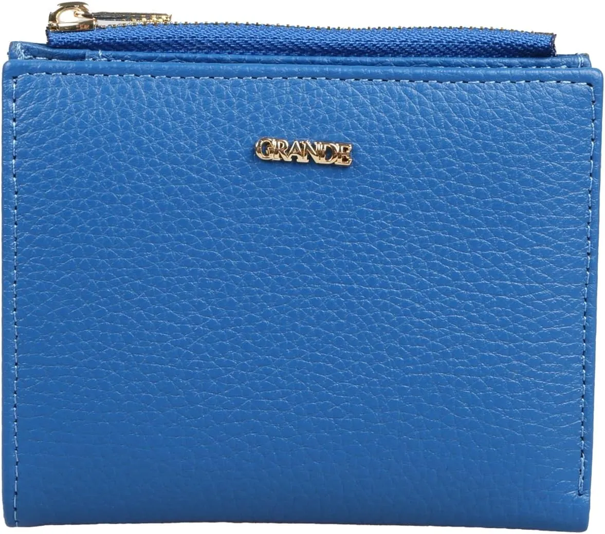 grande 2805 Genuine Leather Small Bifold Wallet For Women Minimalist Wallet Ladies Zippered Mini Purse Small Card Holder (Blue)