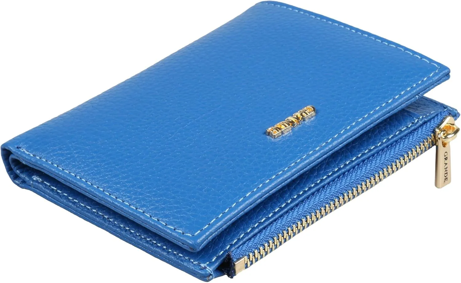 grande 2805 Genuine Leather Small Bifold Wallet For Women Minimalist Wallet Ladies Zippered Mini Purse Small Card Holder (Blue)