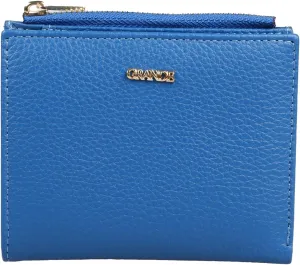 grande 2805 Genuine Leather Small Bifold Wallet For Women Minimalist Wallet Ladies Zippered Mini Purse Small Card Holder (Blue)