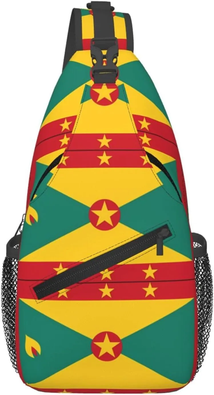 Grenada Flag Crossbody Bag Cross Chest Bag Adjustable Sling Backpack Sports Gym Shoulder Bags Travel Cycling Daypack Diagonally Casual Rucksack